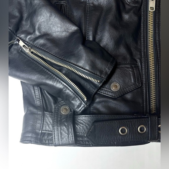Harley Davidson Women’s Vintage Black Leather Moto Biker Jacket Size- Medium - Picture 9 of 10